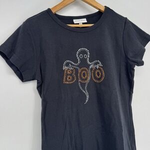 90s Y2K Halloween T-shirt Rhinestone Embellished Women's Medium Boo Ghost Black